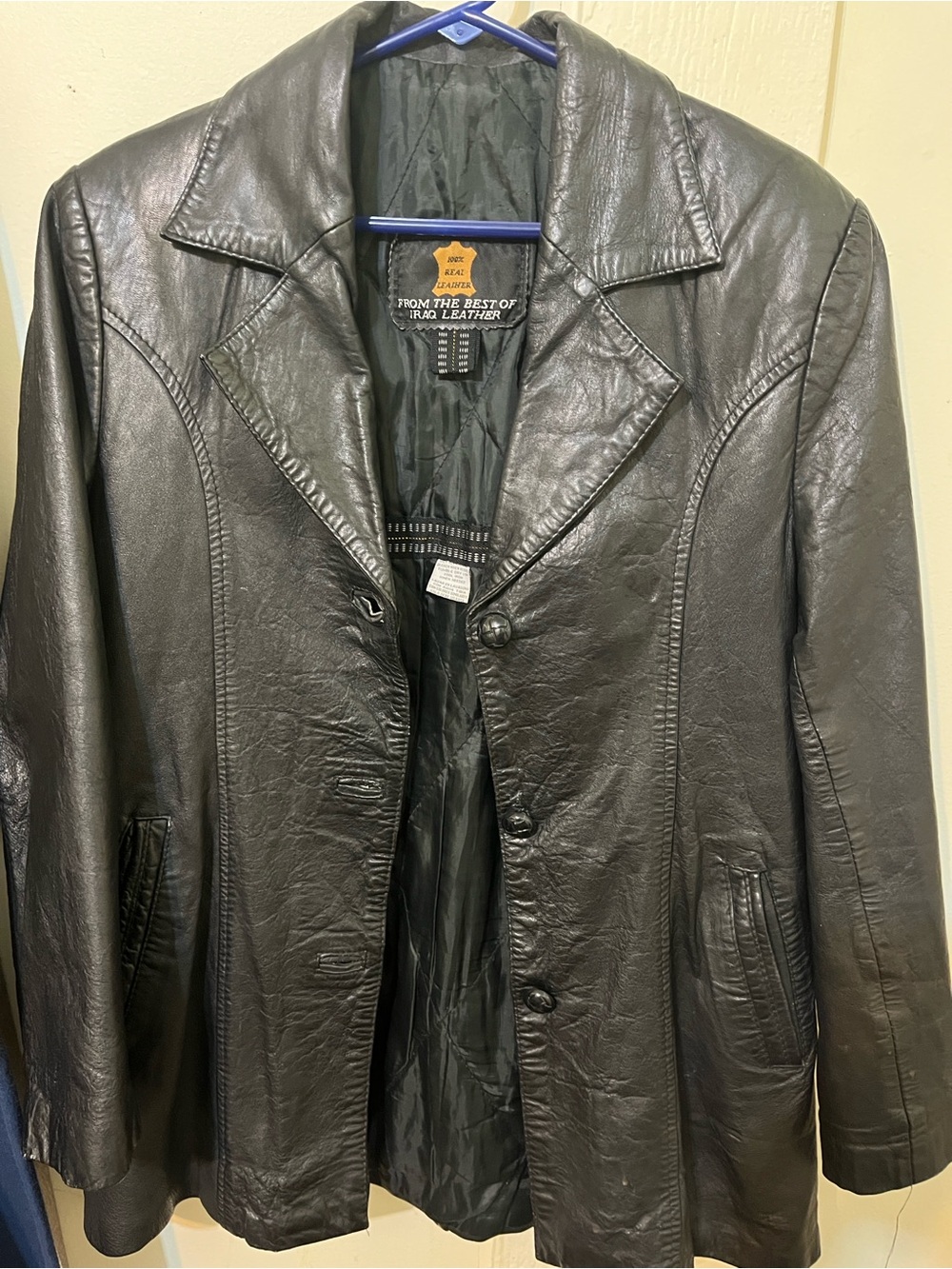 Rare Vintage Black Genuine Leather Jacket Blazer Womens M Iraq Leather